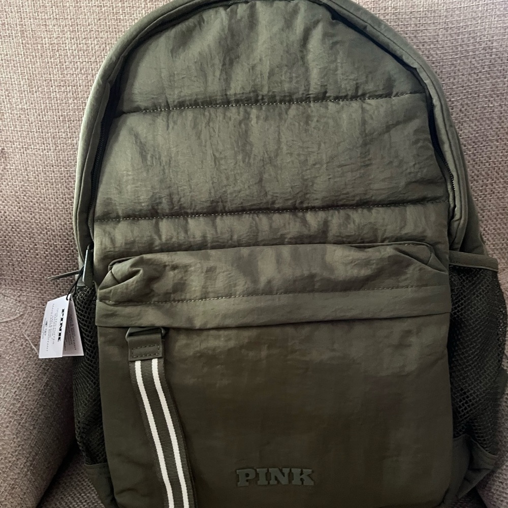PINK Victoria's Secret Green Backpack with Padded Straps and MOLLE System
